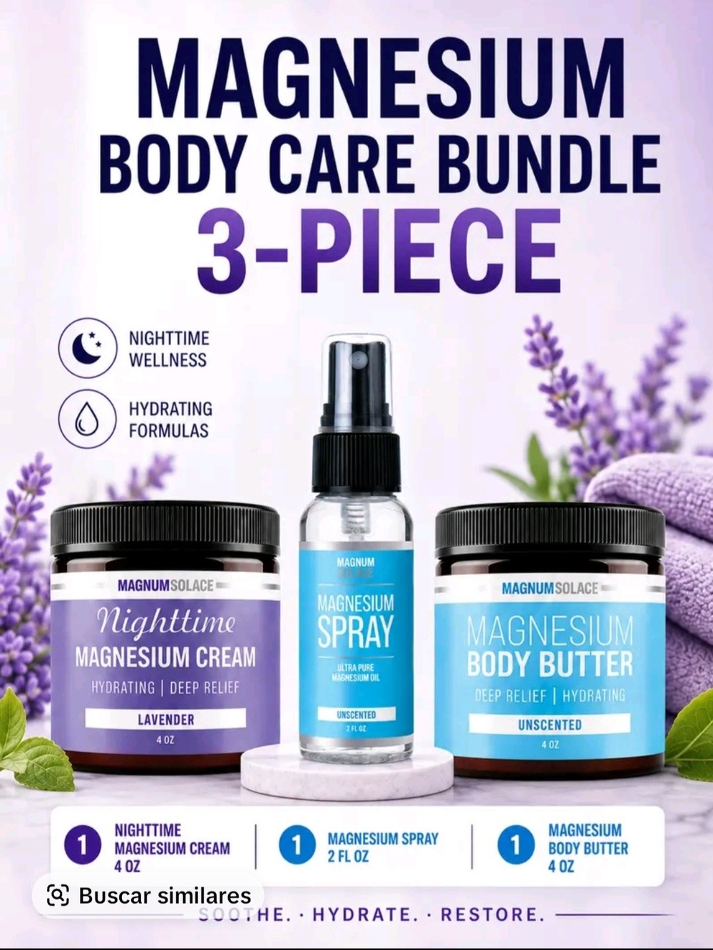 Magnum Solace Magnesium Body Care Bundle 3-Piece Lavender Set